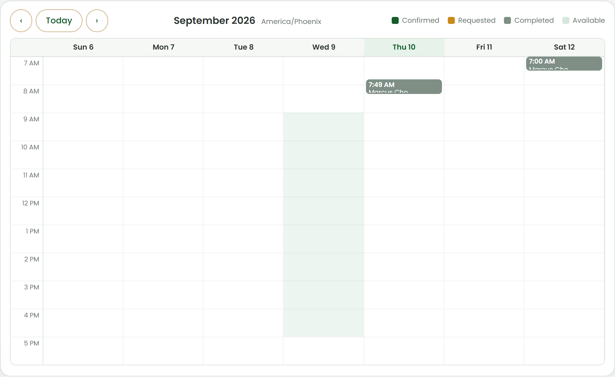 The calendar view.
